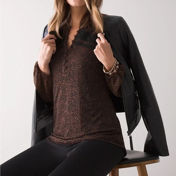 White House Black Market Long-Sleeve  Jersey Lace Long Sleeve Tunic Blouse - Picture 12 of 12